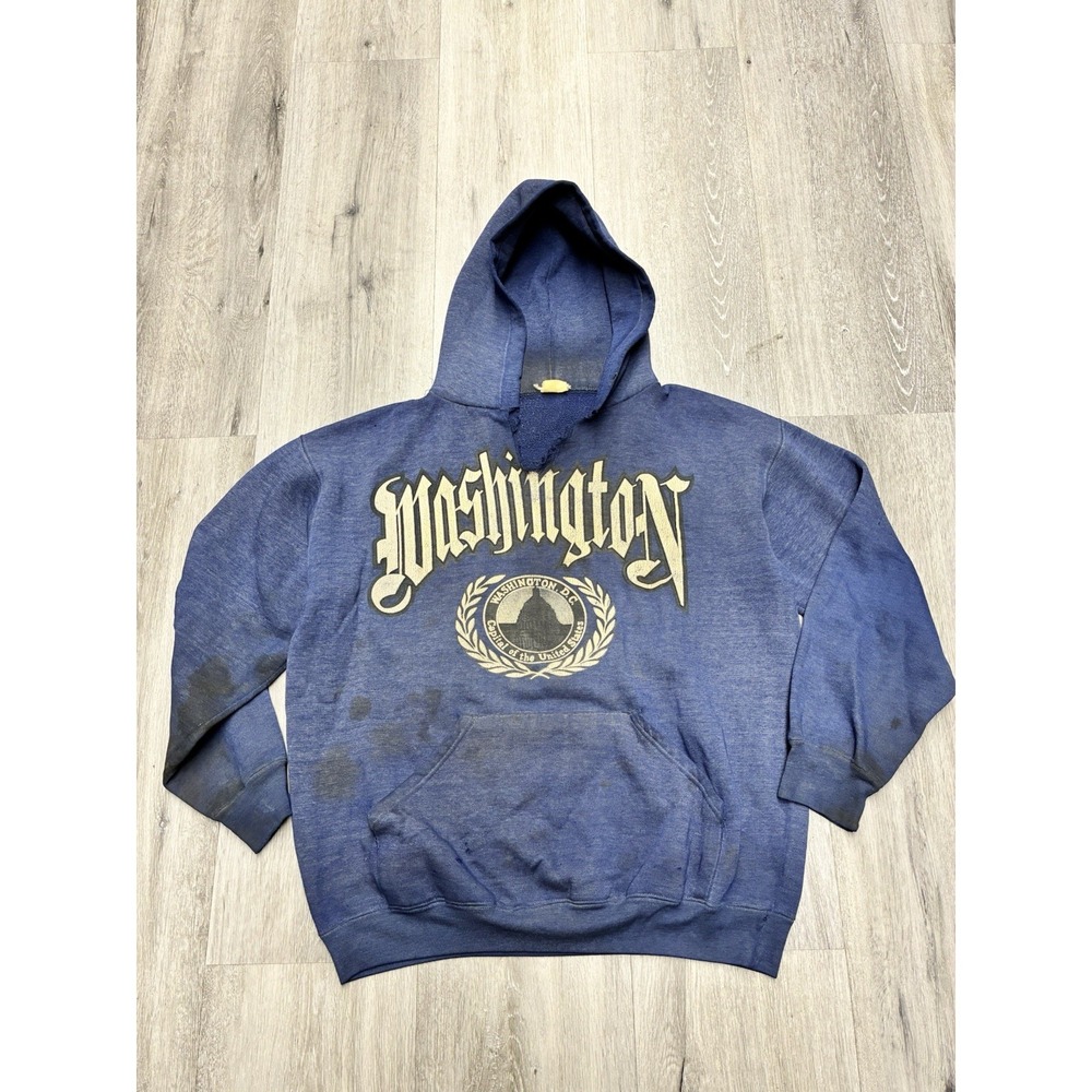 Vintage 1970s Washington D.C. Blue Hooded Sweatshirt Size Medium